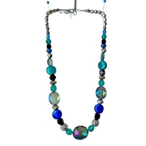 Crystal Bead Necklace Blue Green Silver Black Graduated White House Black Market